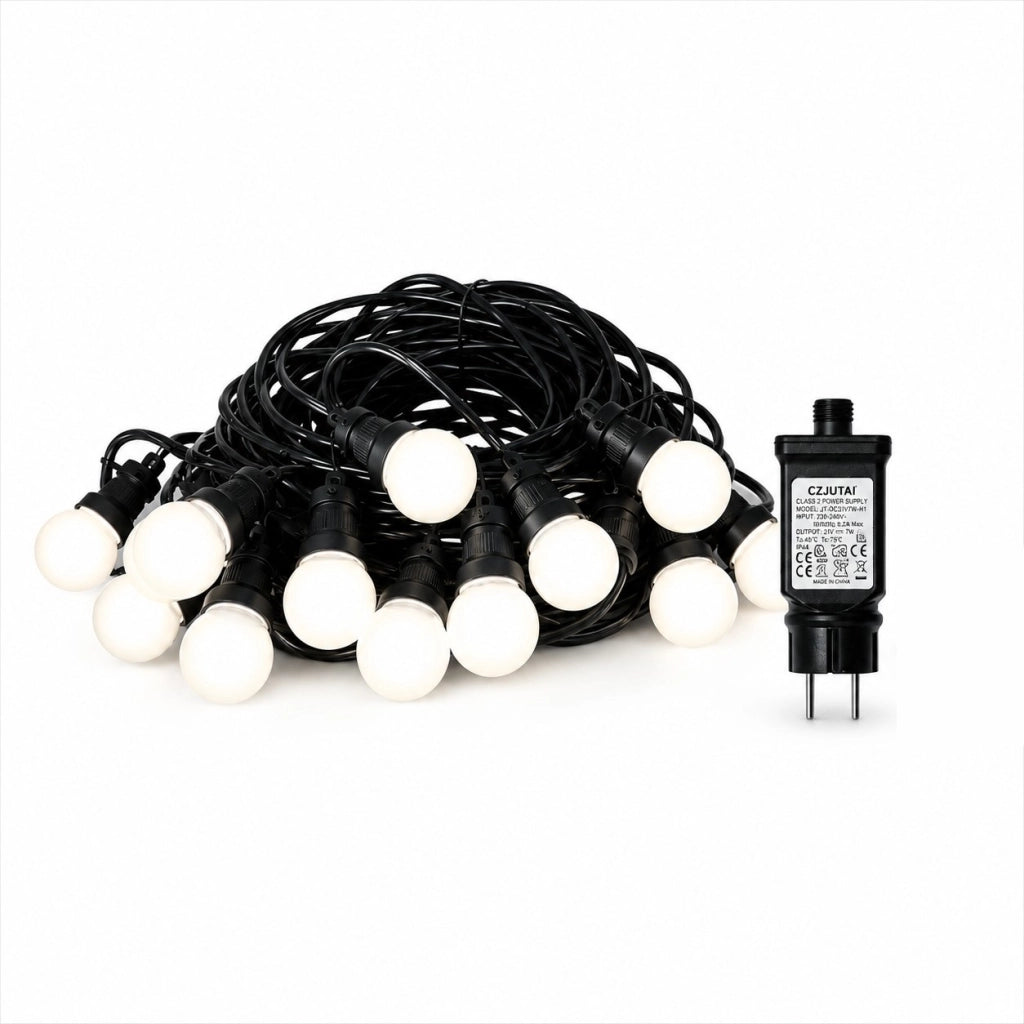 Catena Luminosa LED da Esterno 20 Lampade G50 Luce Bianca 10 m IP44 Prolungabile Alimentatore Incluso per Giardino Gazebo Terrazza