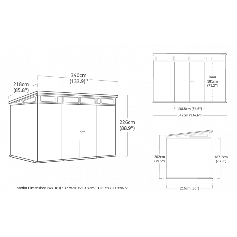Casetta da giardino in resina effetto legno EVOTECH+ 342x218 cm - pavimento e doppia porta - carico neve 150 kg/m² – Pent 11x7 Signature Venetian - Keter