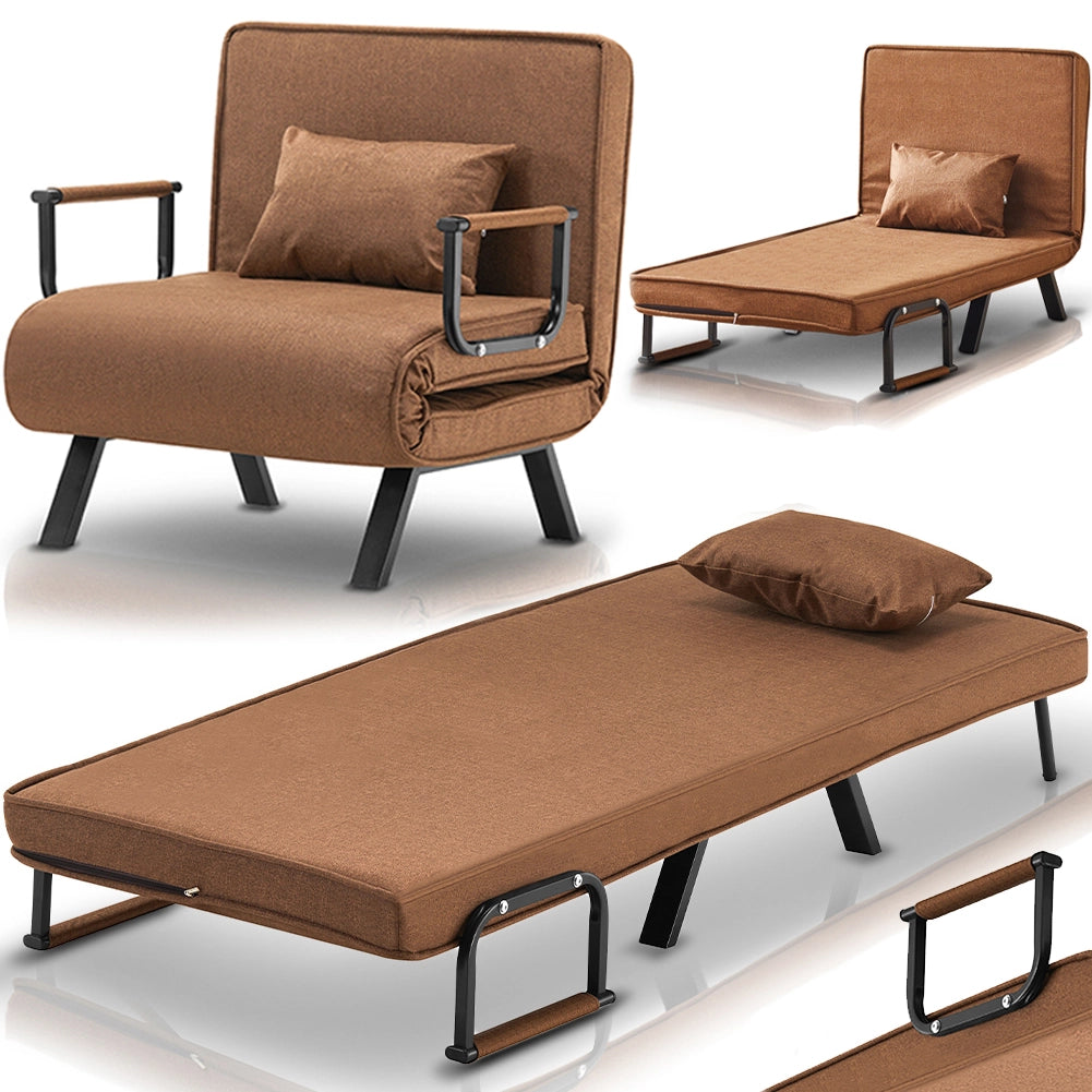 Poltrona Letto Reclinabile Chaise Lounge e Seduta Imbottita Convertibile Marrone