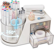 Organizzatore da tavolo a rotazione con 2 ante, contenitore per penne e organizzatore da tavolo con 4 compartimenti + ante per materiali da ufficio, domestici e artistici.