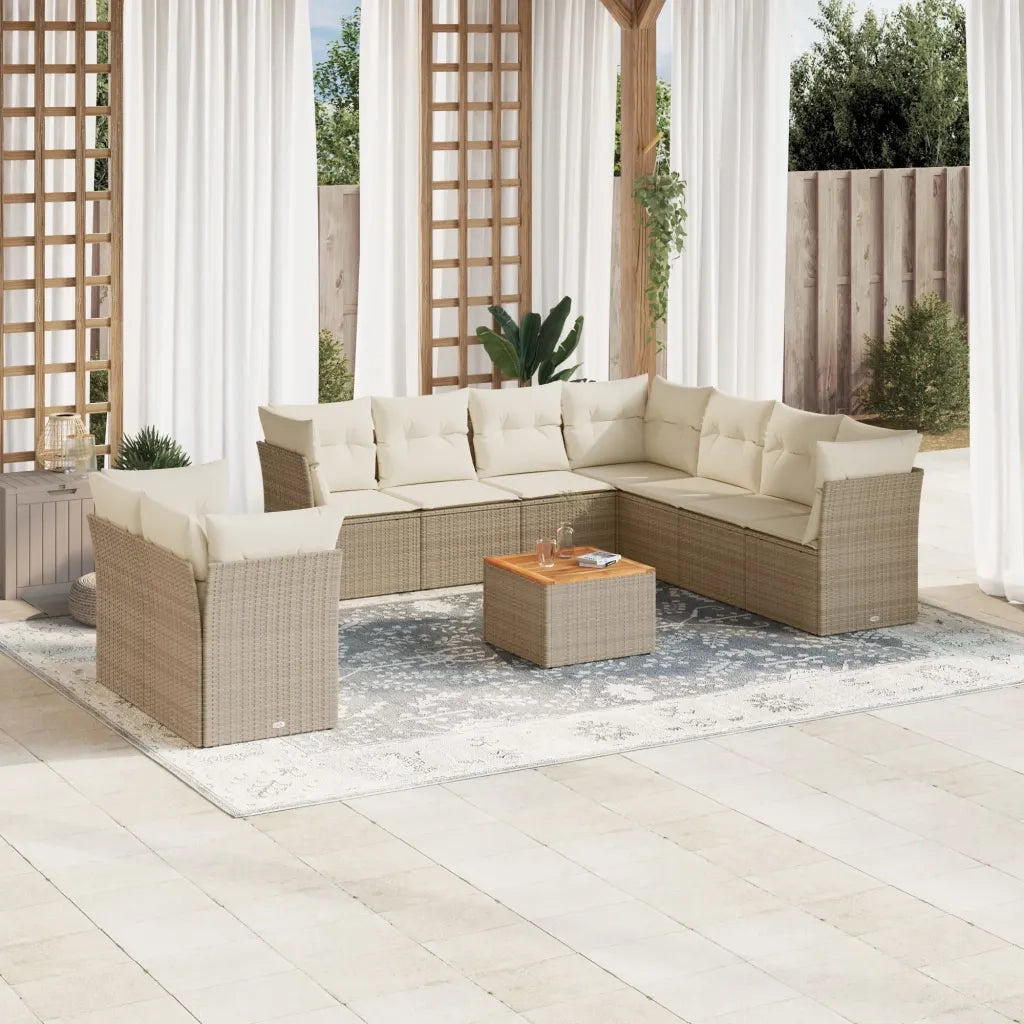 Set Divani da Giardino 11 pz con Cuscini Beige in Polyrattan 3256044
