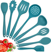 Set di Aiuto in Cucina da 8 Pezzi con Spatole e Cucchiai in Silicone Resistente al Calore in Blu