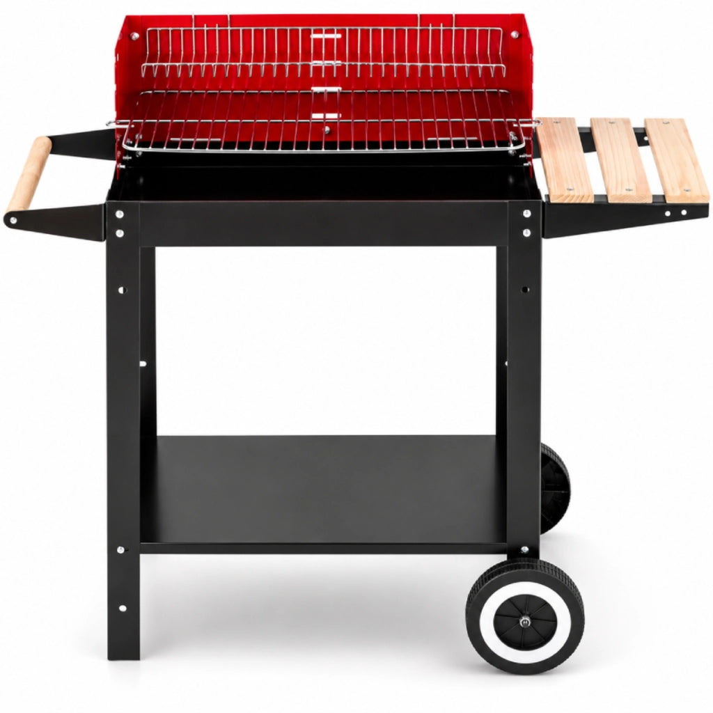 BBQ Grill A Carbonella Con Griglia Regolabile Accessori In Dotazione Ripiano Laterale Multifunzionale Supporto Porta Accessori Ruote Scorrevoli E Ripiano Scaldavivande 86 x 40.5 x 81 Cm