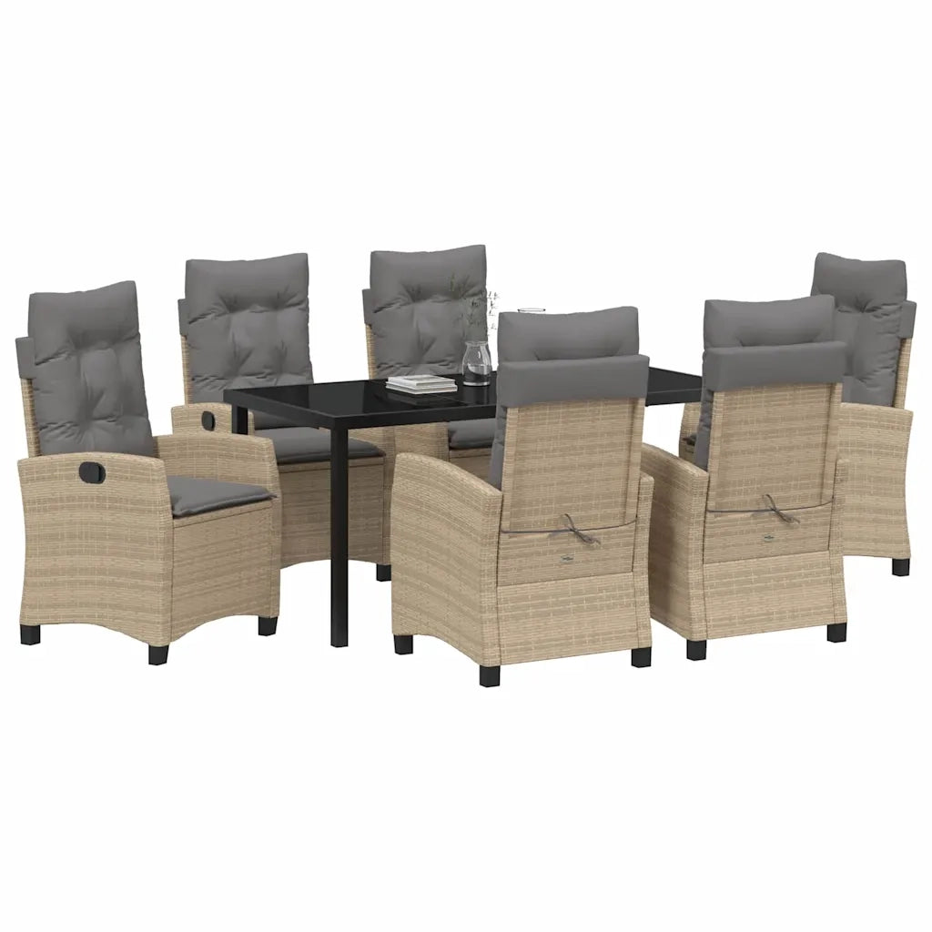 Set da Pranzo per Giardino con cuscino 7 pcs Beige polyrattan
