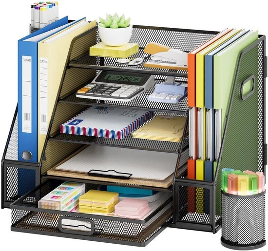 Organizzatore per ufficio 5 livelli - Cassetto per lettere e penne - Organizzatore per ufficio con ante - Organizzatore a maglia - Accessori per ufficio domestico - Ambiente di lavoro ideale - Sistema di archiviazione per ufficio