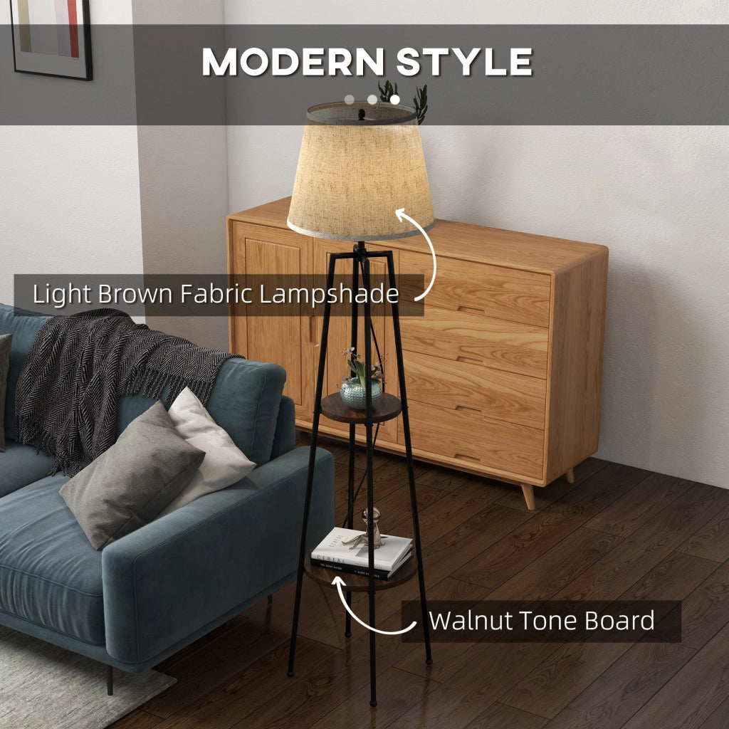 Lampada da Terra Ø42x166 cm in Metallo e MDF Nero e Marrone