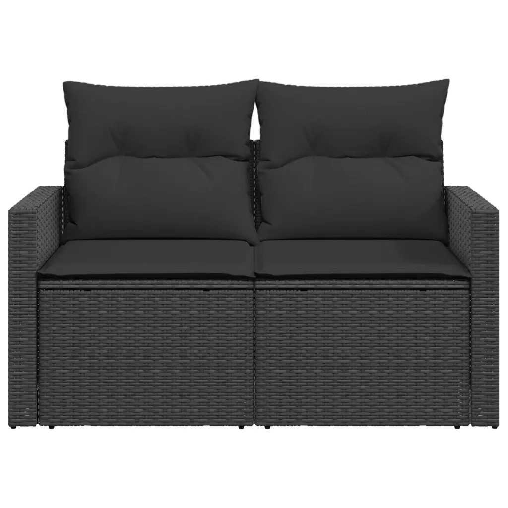Divano da giardino con cuscini 2 posti nero in polyrattan 365989
