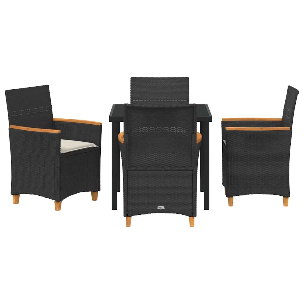 Set da Pranzo per Giardino 5 pcs Nero polyrattan