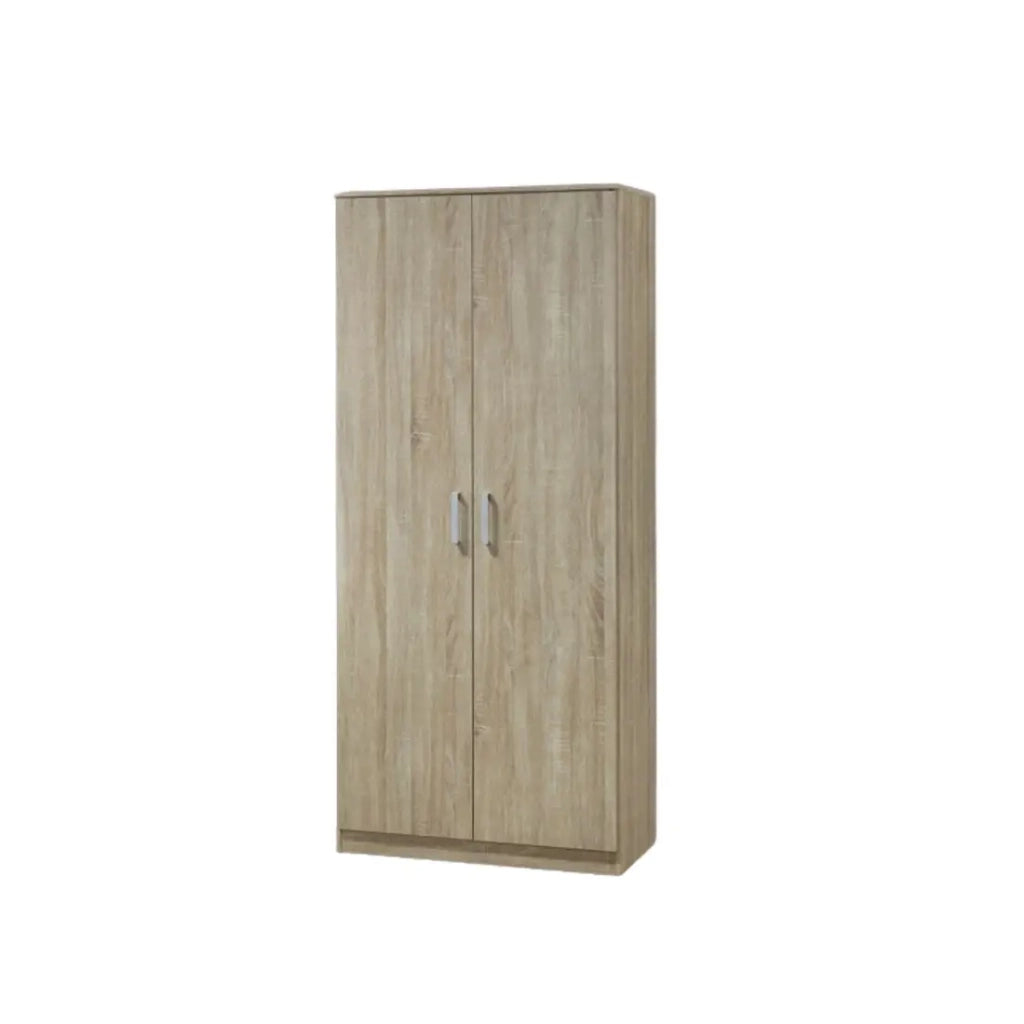 Armadio / Guardaroba SAVIS, 2 ante, contemporaneo rovere Sonoma e maniglie grigie