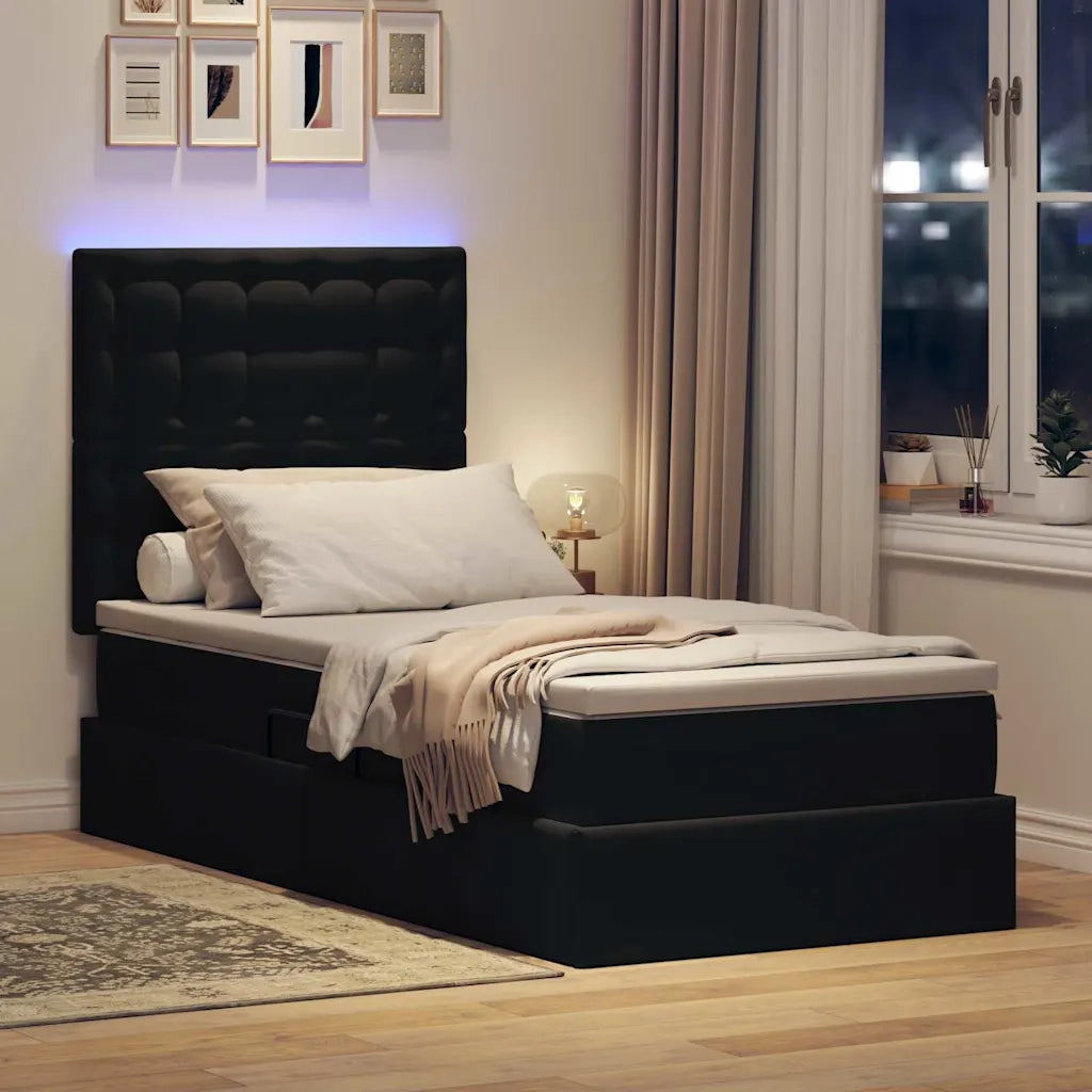 Letto con contenitore e LED con led Nero 100 x 200 cm Velluto