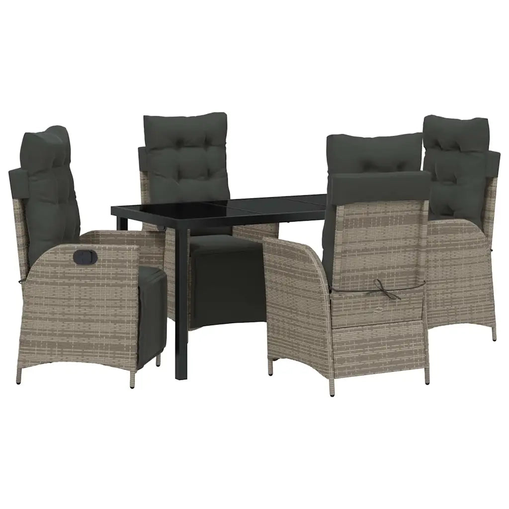 Set da Pranzo per Giardino con cuscino 5 pcs Grigio polyrattan