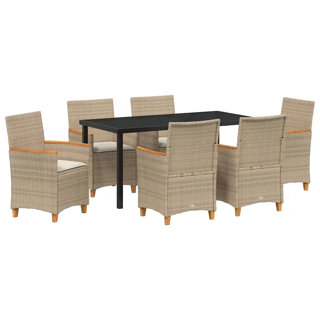 Set da Pranzo per Giardino 7 pcs Beige polyrattan