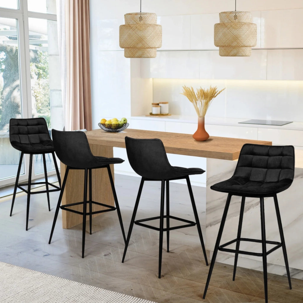 IDMarket - Set di 4 sgabelli da bar in velluto nero MADY