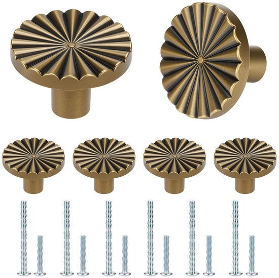 Pomelli a maniglia 6 pezzi - Finestra vintage a cerniera in ottone - Stile europeo antico - Maniglie rotonde retro per porte - Maniglie per mobili per cucina/camera da letto - Inclusi viti - Maniglie per porte