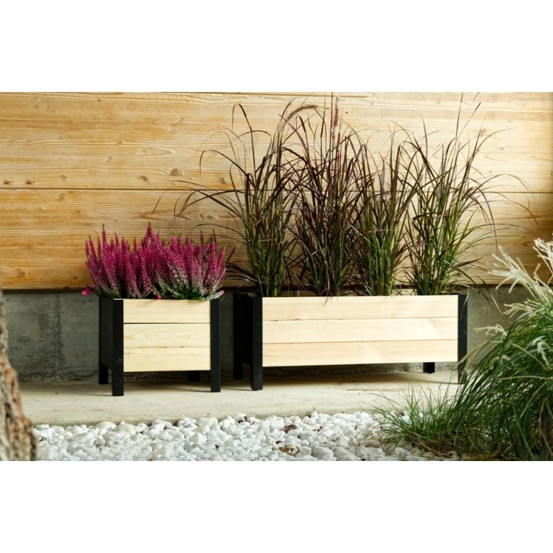 Fioriera rettangolare in legno e metallo 78x36x32 cm con struttura antracite, vaso da esterno per terrazzo e giardino - Esterni da Vivere