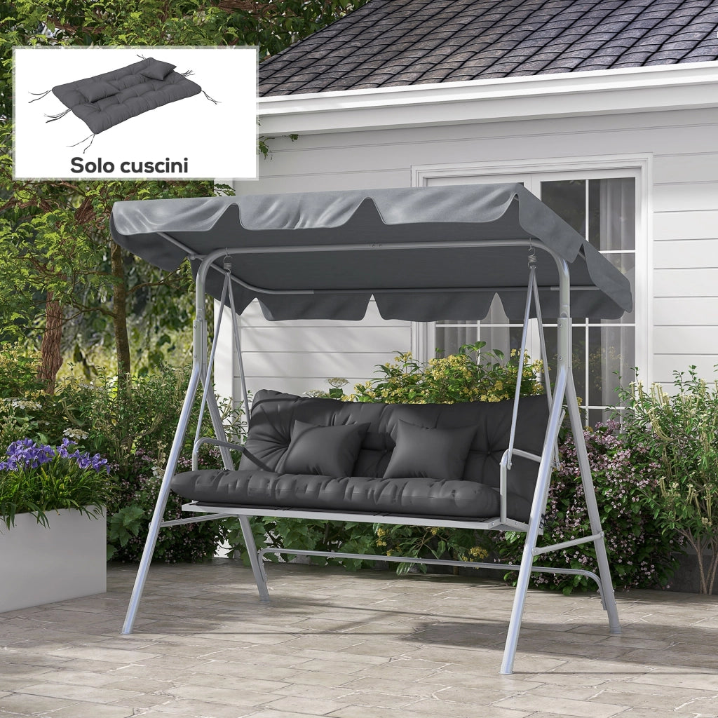 Set 4 Cuscini da Giardino con Imbottitura ¨C Minimal ¨C Poliestere Grigio Carbone