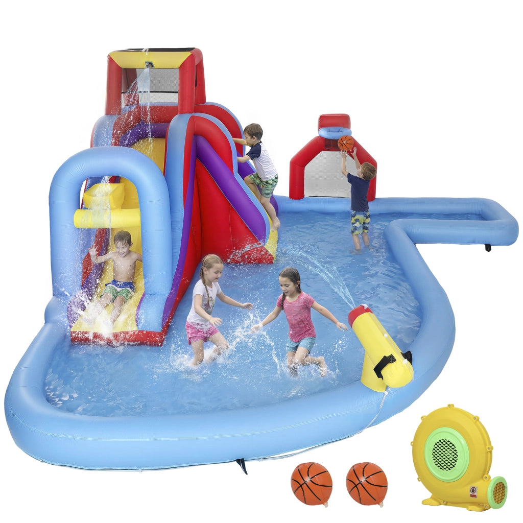 Castello gonfiabile per piscina con soplador 550W ¨C zephmum ¨C scivolo, parete arrampicata, canestro, porta