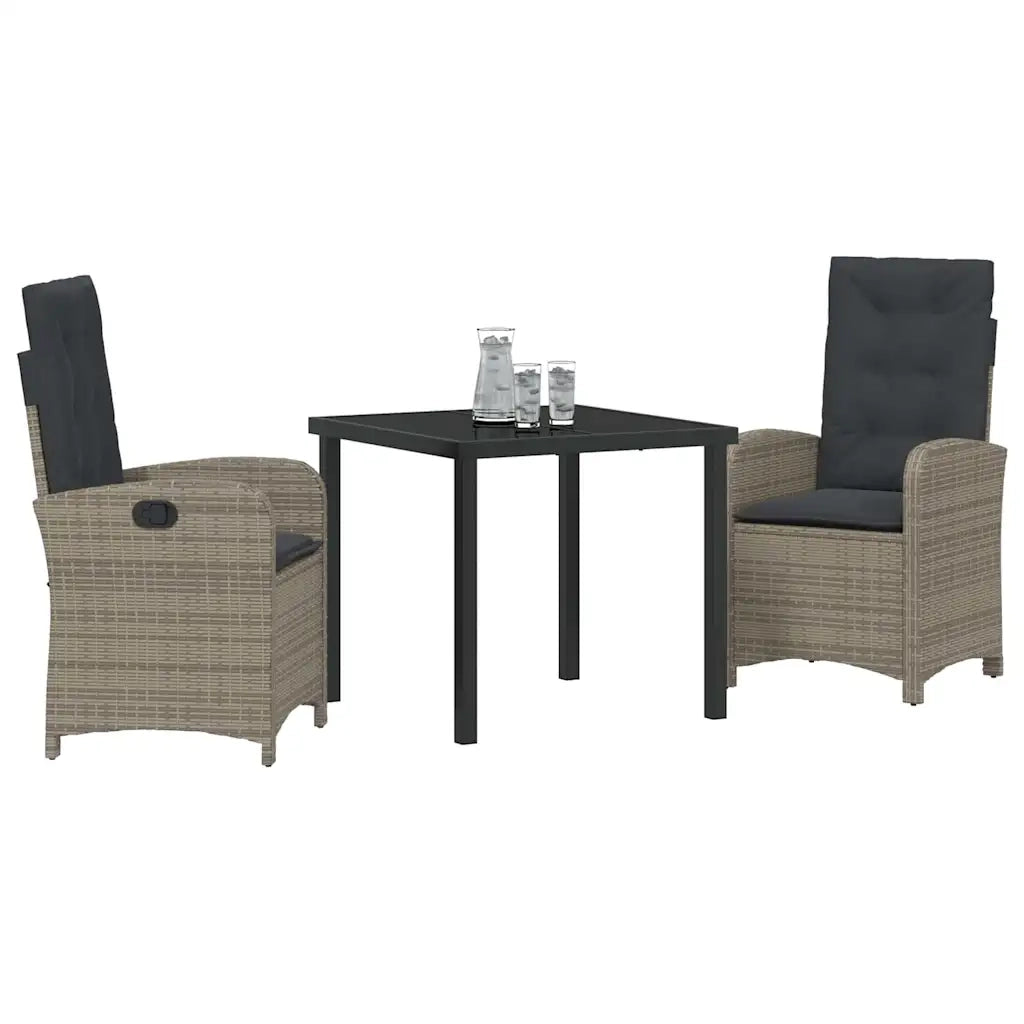Set da Pranzo per Giardino con cuscino 3 pcs Grigio polyrattan