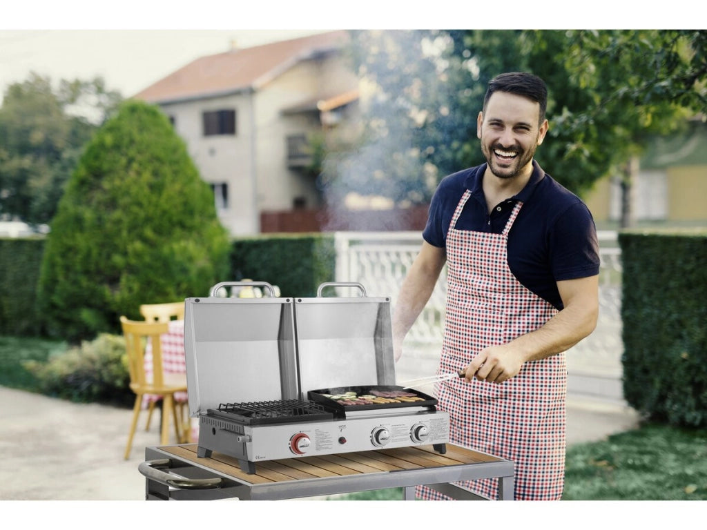 Plancha e grill a gas "Flamo" - 3 bruciatori - Grigio
