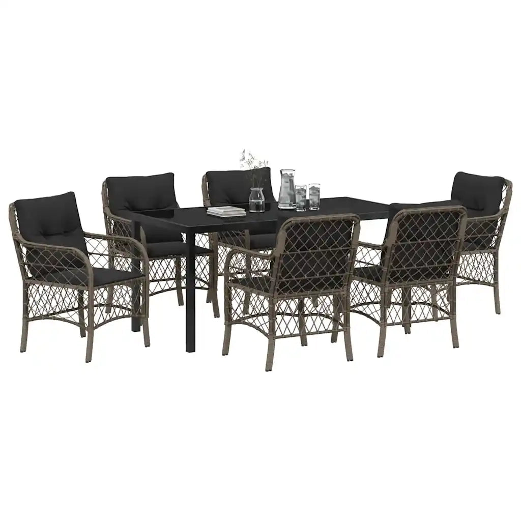 Set da Pranzo per Giardino con cuscino 7 pcs Grigio polyrattan