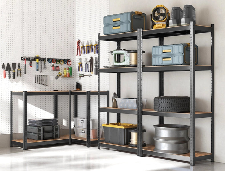 KIT 3 Scaffali stile industrial- vintage in acciaio e legno m. 75x30x150 Regolabili, per Soggiorno, Cucina, colore Marrone  e Nero