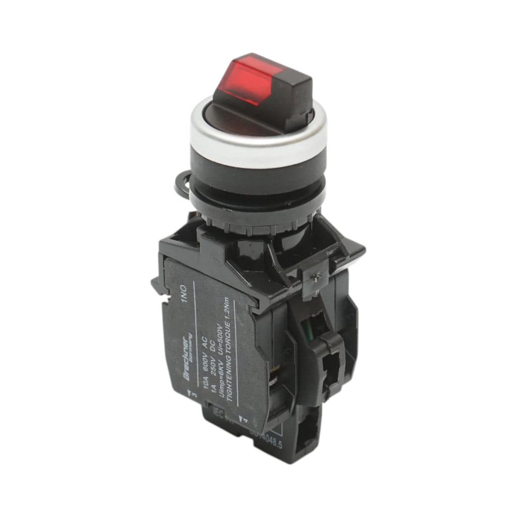 Selettore luminoso 24V AC/DC LED rosso con 2 posizioni 1NO+1NC, 10A/600V AC, 1A/250V DC LA42 Breckner Germany