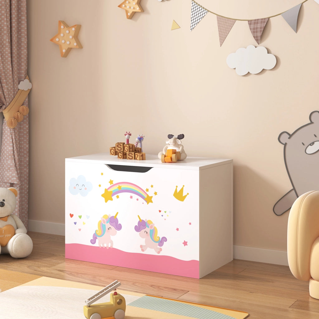 Baule 'Oleiros' per Giocattoli Cassapanca per Cameretta - Decorazione Unicorno [en.casa]