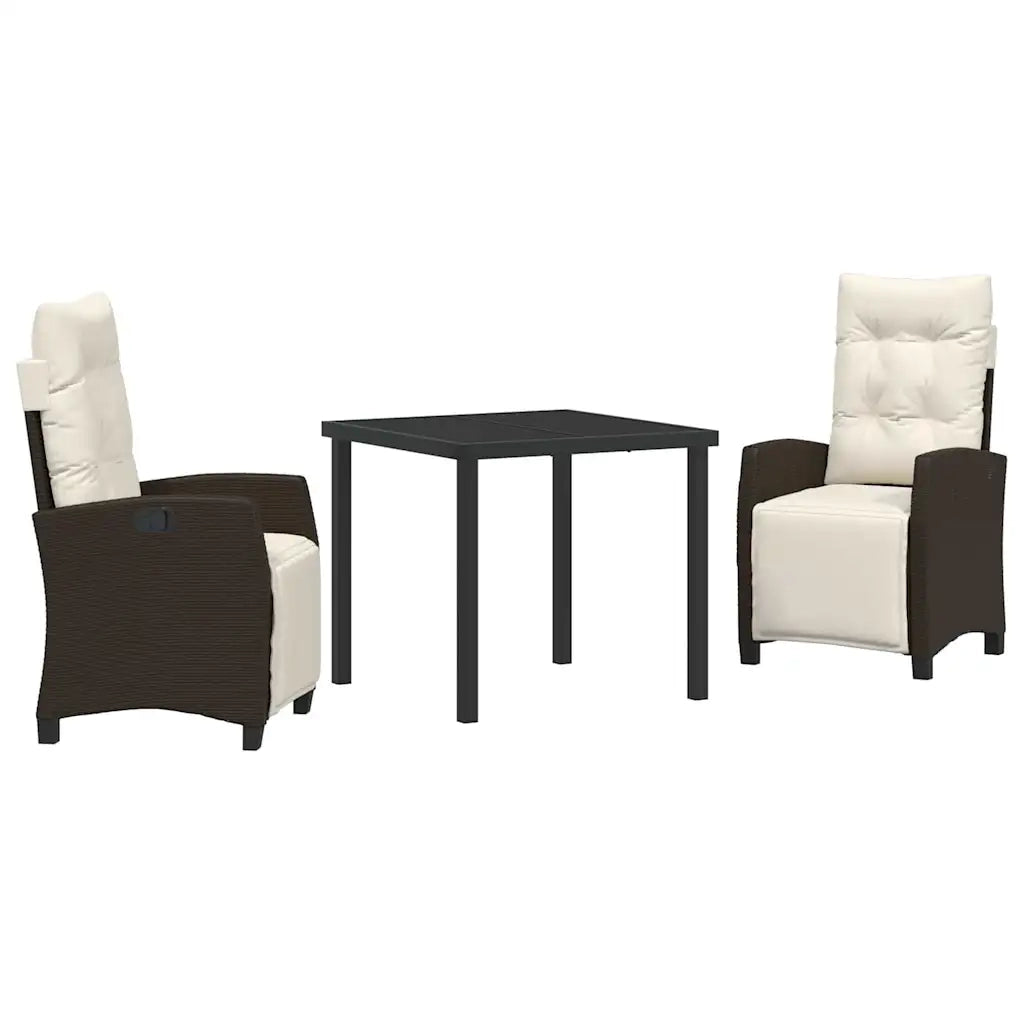Set da Pranzo per Giardino con cuscino 3 pcs Marrone polyrattan