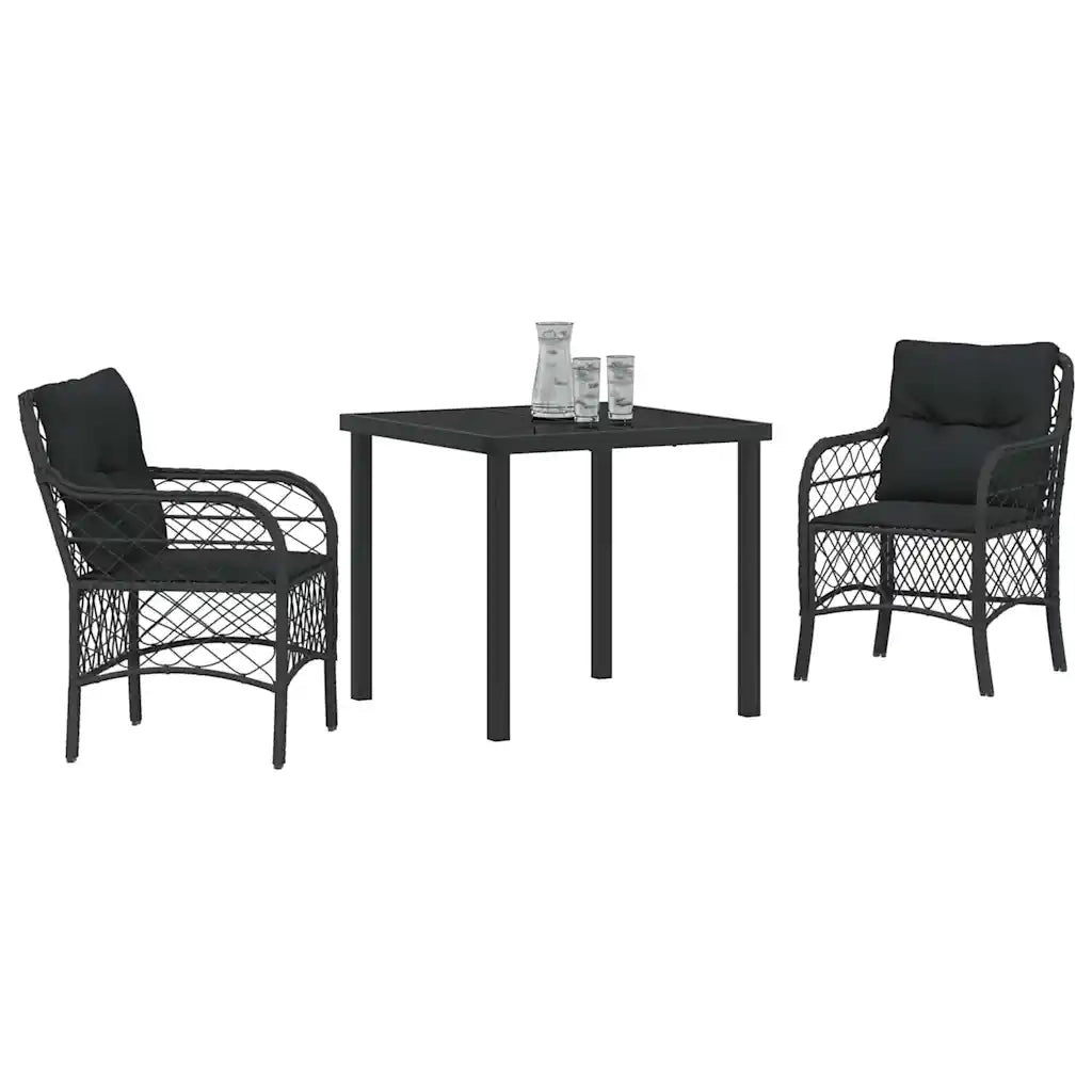 Set da Pranzo per Giardino con cuscino 3 pcs Nero polyrattan