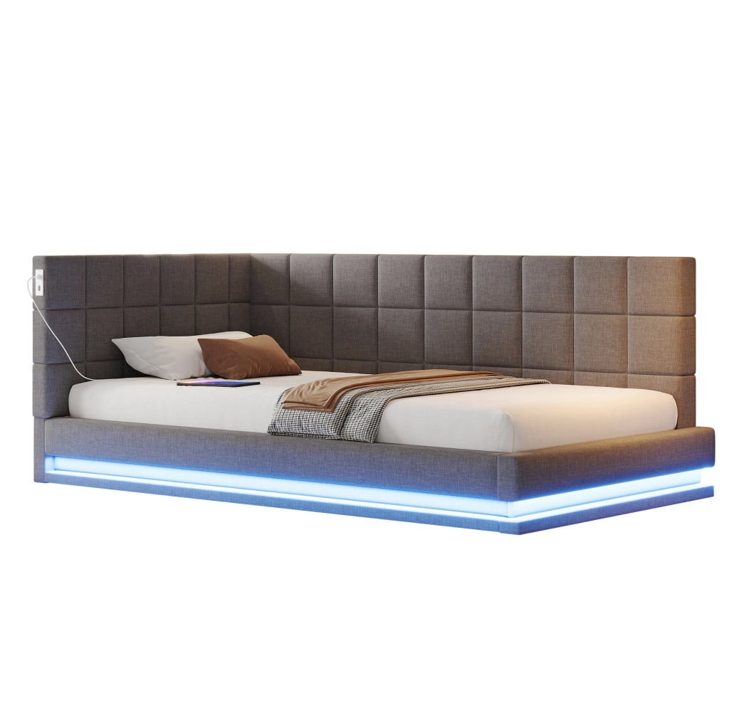 Letto imbottito trasformabile 90 x 200 cm grigio con LED e USB