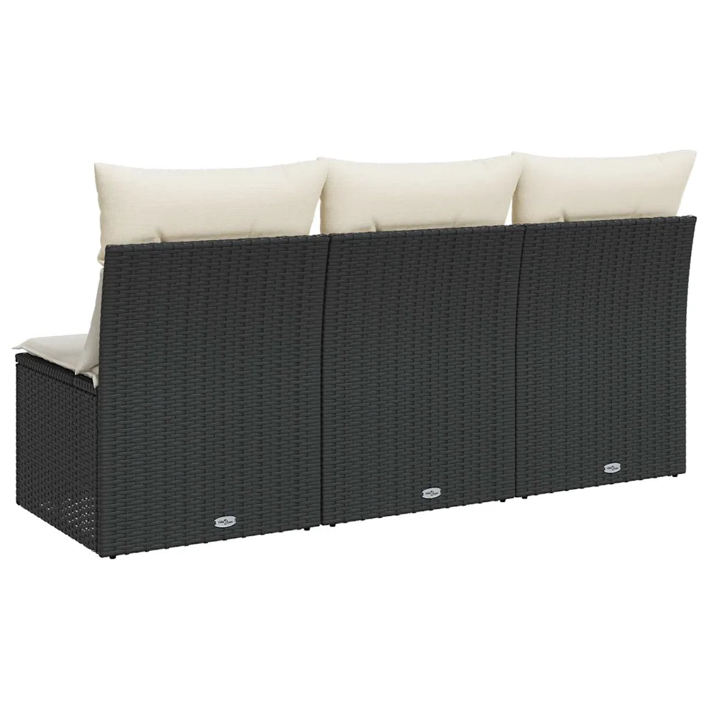 Divano da Giardino a 3 Posti con Cuscini Nero in Polyrattan 366015