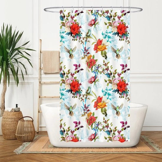 Douchegordijn - Fiore e Uccelli - Lavabile e Antimuffa - 120 x 180 cm