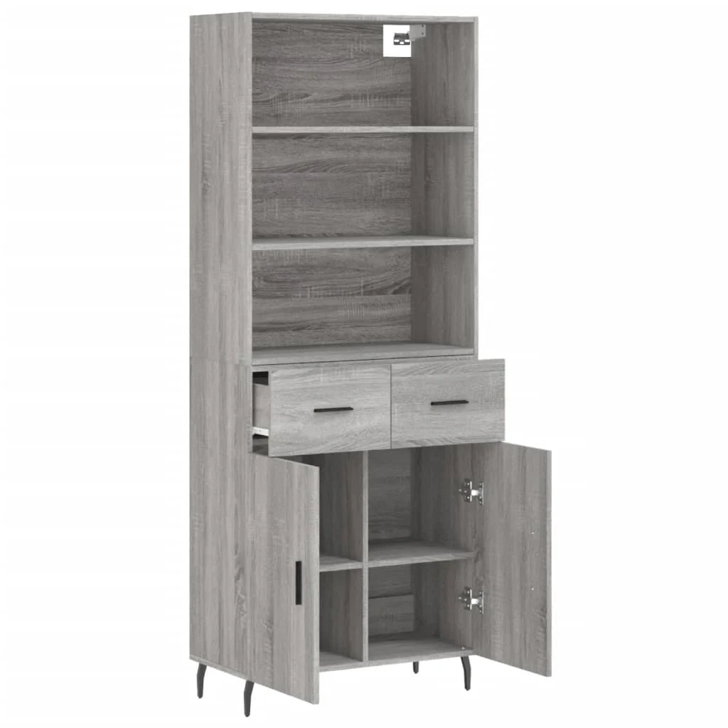 Buffet credenza cassettiera armadio mobile contenitore organizer cucina soggiorno salotto rovere Sonoma alto 69,5 x 34 x 180 cm legno ingegnerizzato grigio 02_0035537