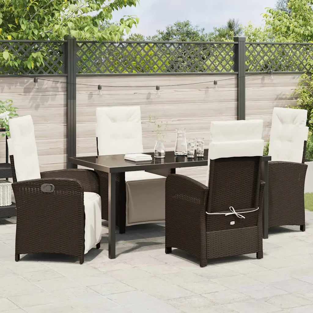 Set da Pranzo per Giardino con cuscino 5 pcs Marrone polyrattan