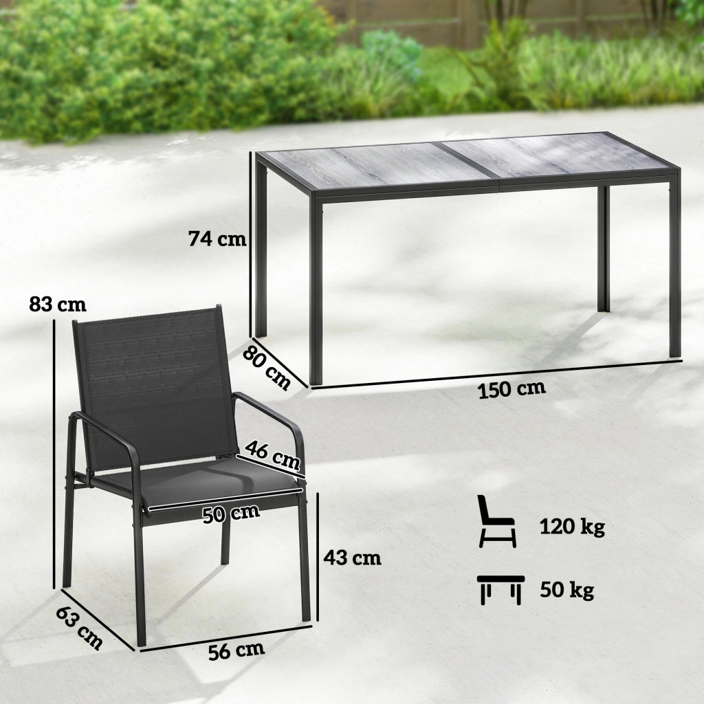 Set tavolo e sedie da giardino ¨C Xylo ¨C 150x80cm tavolo + 6 sedie effetto legno acciaio nero
