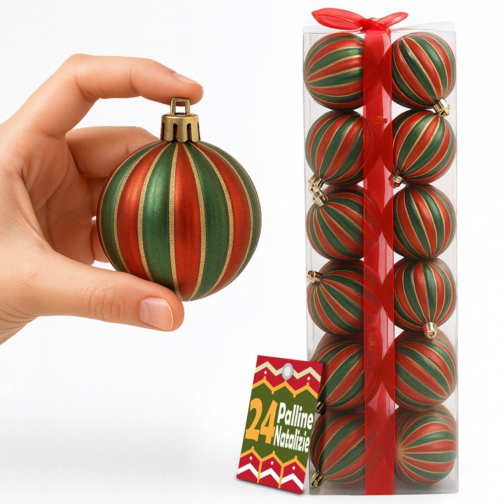 Box 24 Palline di Natale per Albero Sfere Natalizie Addobbo Rosso e Verde da 6cm