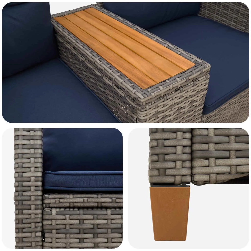 Panchina reclinabile con tavolo Grigio e Blu Navy polyrattan