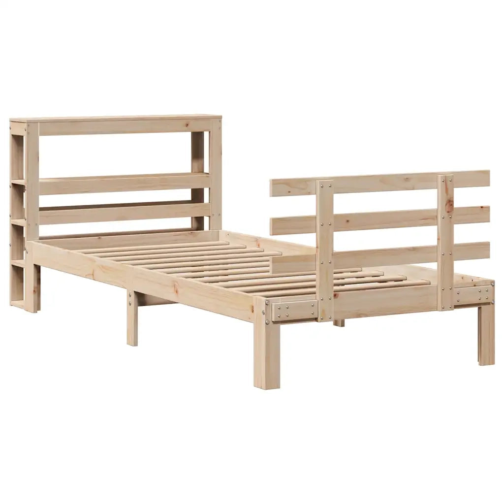 Letto singolo | Letto per adulti | Giroletto con Testiera 75x190 cm in Legno Massello di Pino