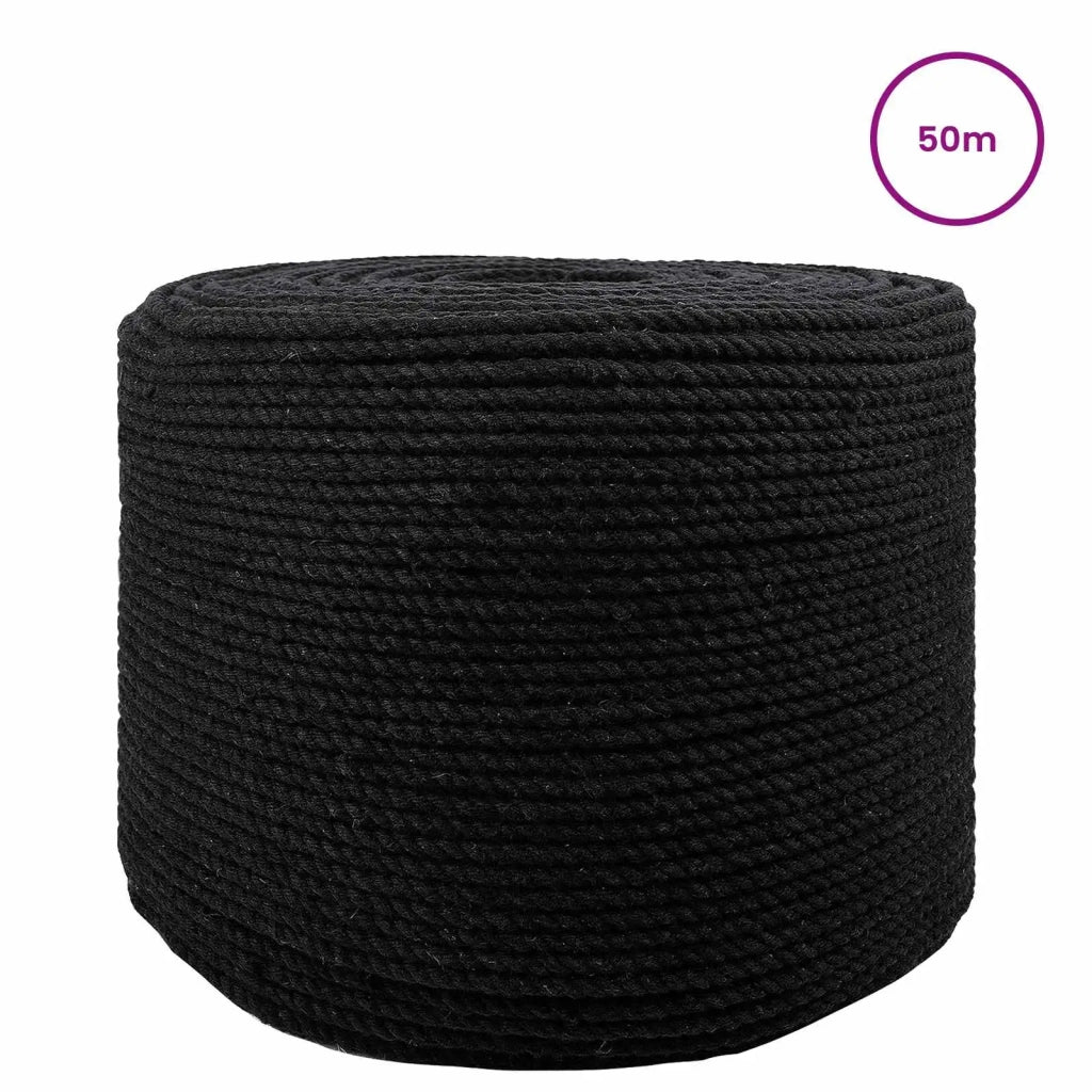 Corda | Fune Nero 0,6 x 0,6 x 5000 cm Cotone