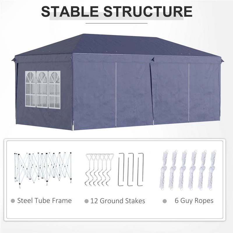 GAZEBO PIEGHEVOLE DA GIARDINO ESTERNO CON 6 PANNELLI LATERALI, 585X295 CM, BLU