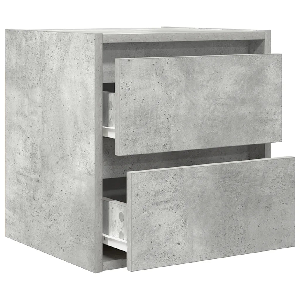 Set di 2 Comodini | Armadio da Notte | Mobiletto da notte a Muro Grigio Cemento 38x34x40 cm