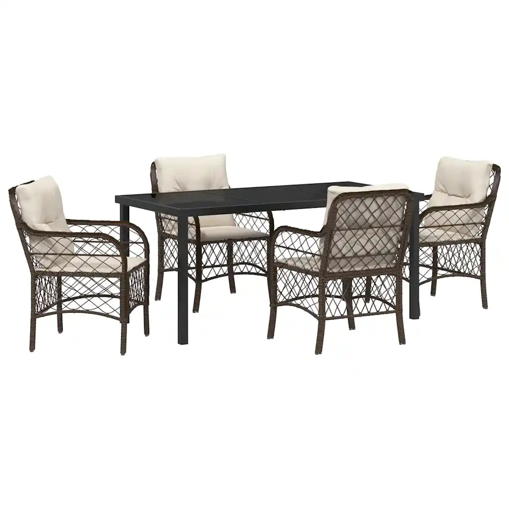 Set da Pranzo per Giardino con cuscino 5 pcs Marrone polyrattan