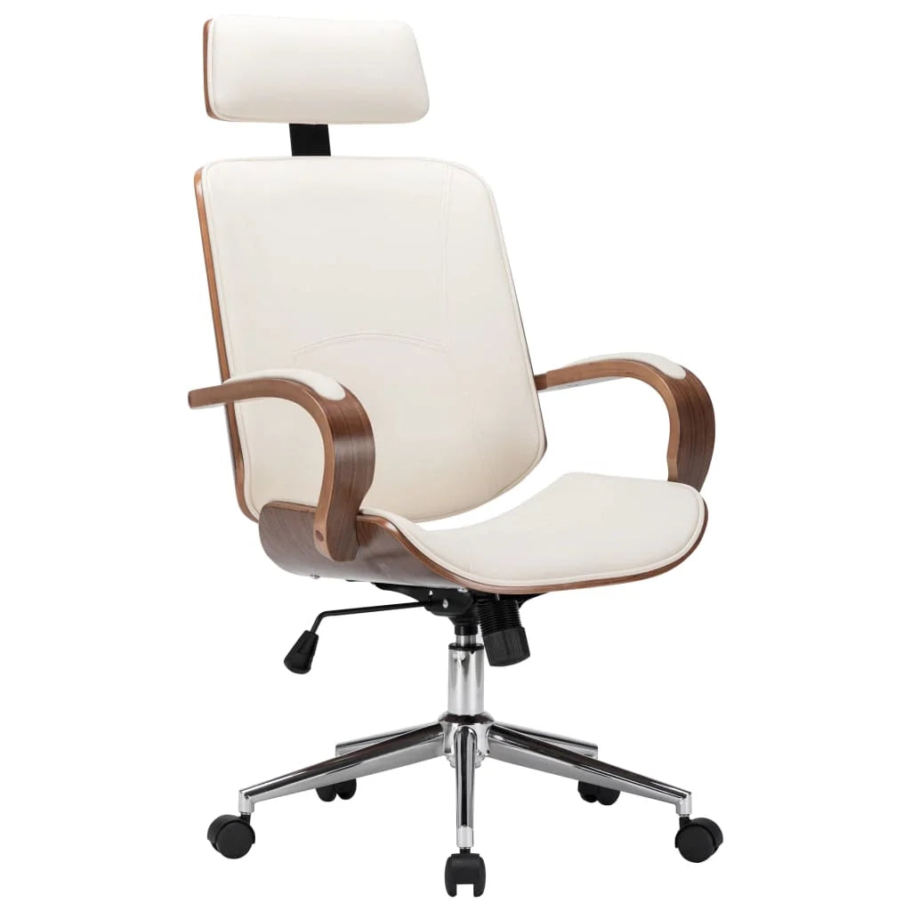 Sedia da ufficio sedia da computer sedia da studio con poggiatesta similpelle e legno crema 02_0023984