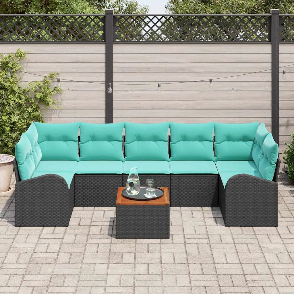 Set Divano da Giardino 8 pcs Nero e Turchese polyrattan 3356219