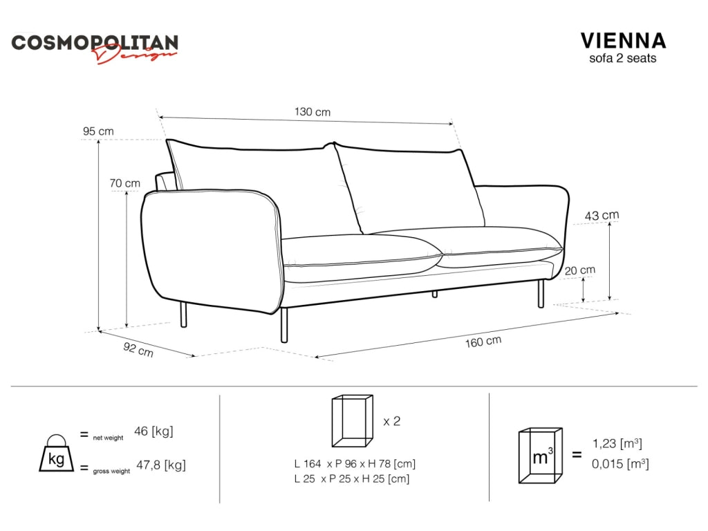 Cosmopolitan Design - Divano "Vienna" 2 posti in velluto blu scuro 