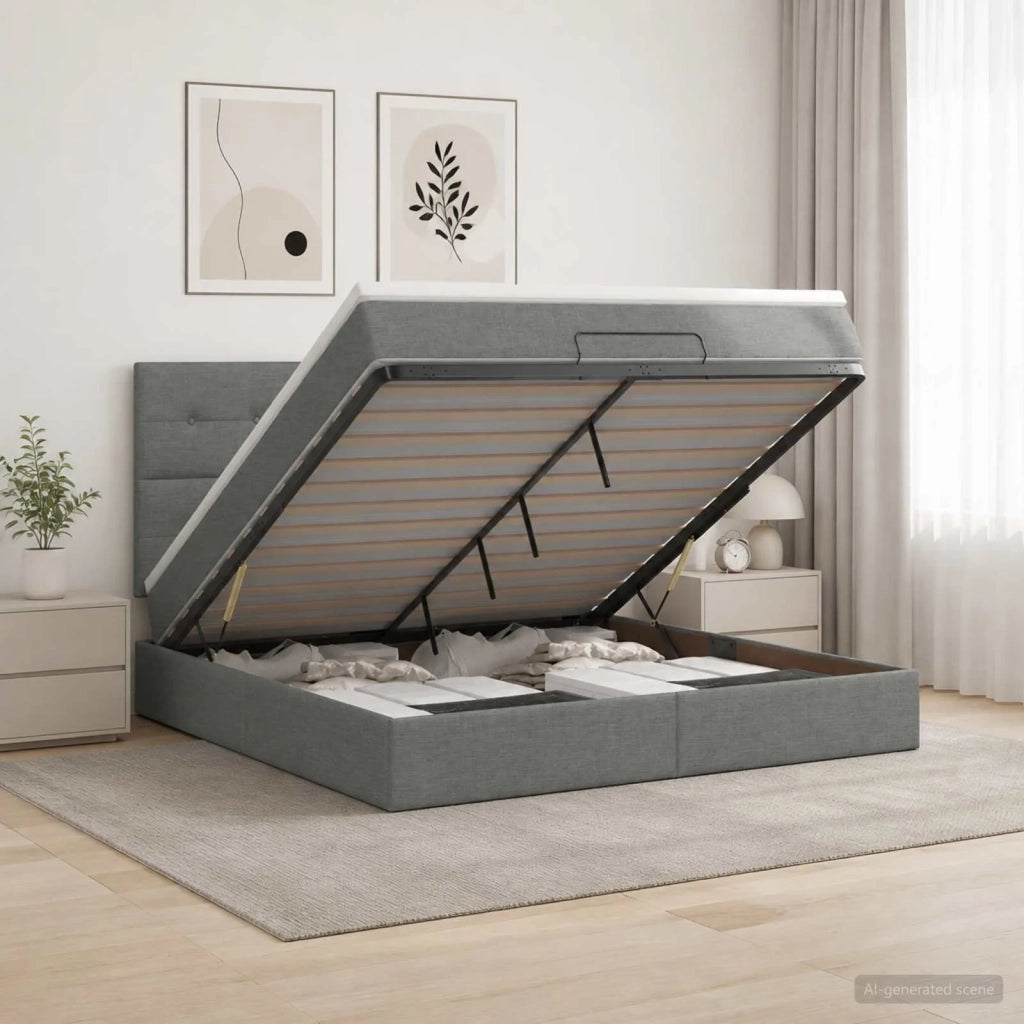 Letto ottomano con materasso Grigio Scuro 140 x 200 cm Tessuto 3457495