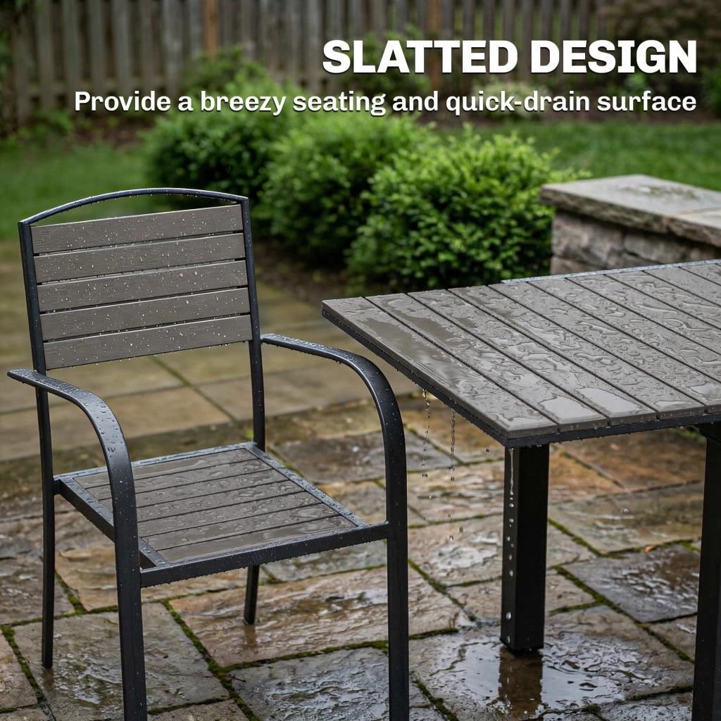 Set Giardino 7 Pezzi con Tavolo Estensibile e 6 Sedie Pieghevoli ¨C Zephmum ¨C Legno Effetto Aluminium