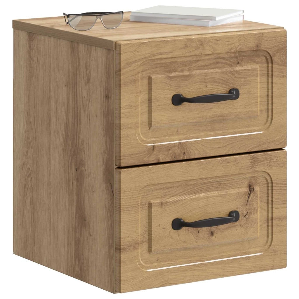 Set di 2 Comodini | Armadio da Notte | Mobiletto da notte a muro con cassetto Rovere Artigianale