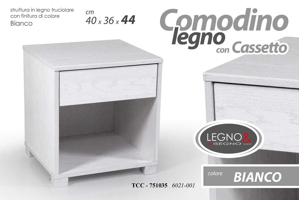 COMODINO A 1 CASSETTO IN LEGNO NATURALE DI COLORE BIANCO 40X36X43,5 CM