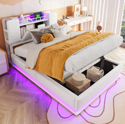 Letto imbottito per bambini 90 x 200 cm beige con LED, USB e contenitore